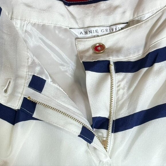 ANNIE GRIFFIN Women's Shorts Silk Blue White Striped Pockets Lined Size 6 - Picture 5 of 10